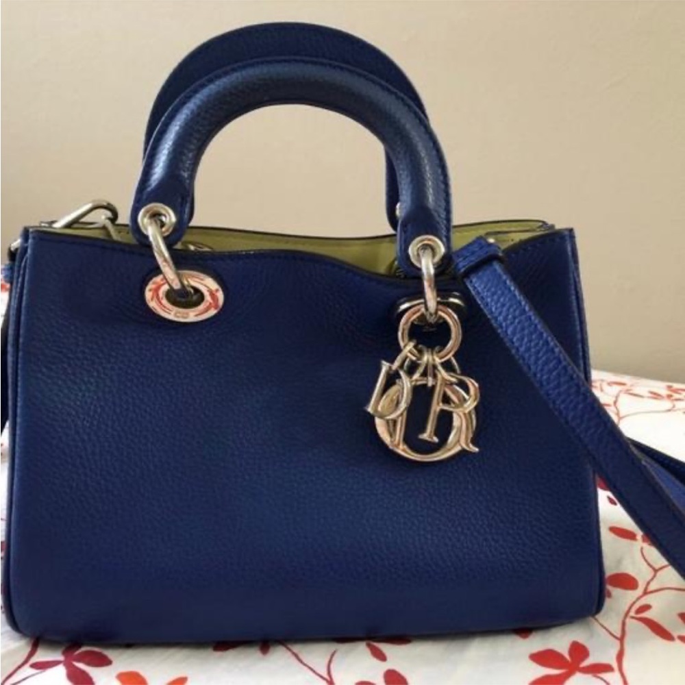 Mini Diorissimo Cobalt Blue Leather Crossbody Bag Gem